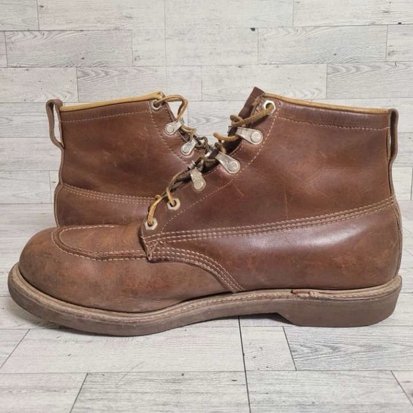 Men\'s Vintage Chippewa Brown Leather Lace Up Moc Toe Chukka Boots Size 12 main image 6